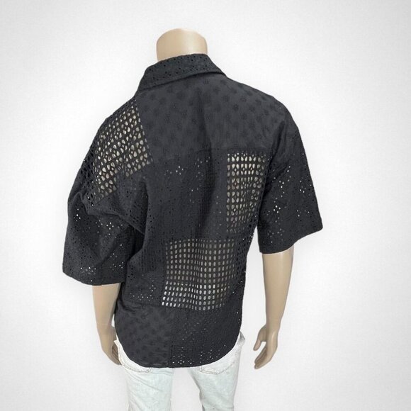 RAILS Yuri Shirt Black Eyelet Mix‎ Button Down Black Top XS Petite Summer - Picture 4 of 13